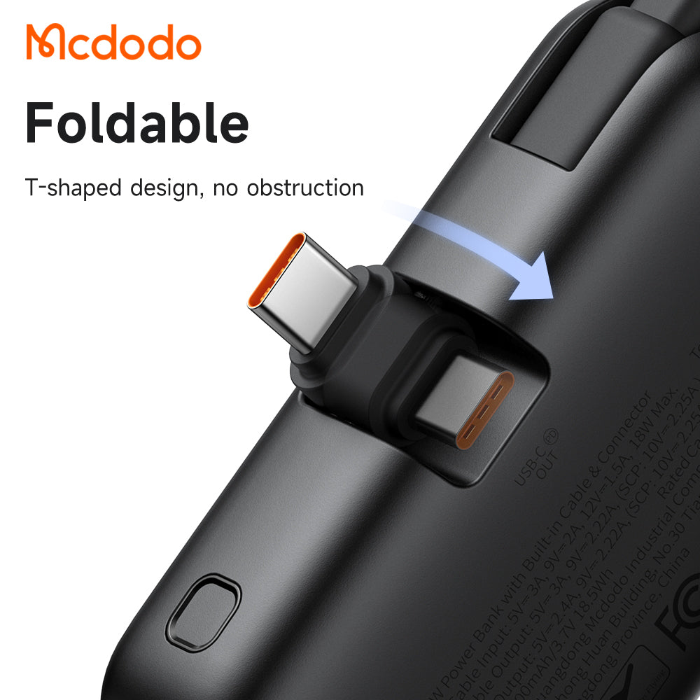 Mcdodo Pocket Power Bank with Built in Cable & Connector /  بوربانك بحجم الجيب (5000 ميلي أمبير) بمنافذ مدمجة من مكدودو