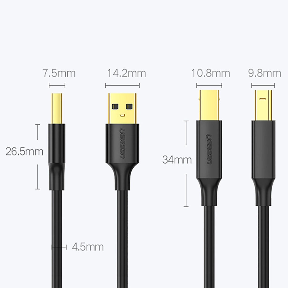 Ugreen USB-B Printer (Male) to USB-A (Male) 2m Cable / كيبل طابعة بطول ٢ متر من يوجرين