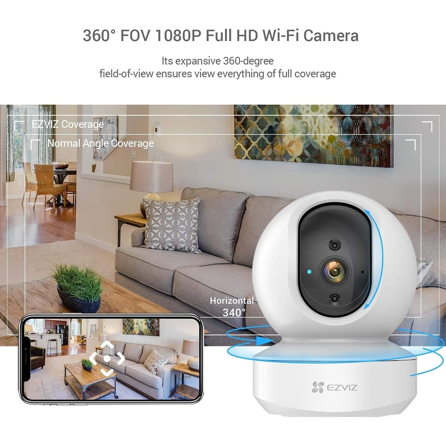 EZVIZ Indoor Wi‑Fi Security Camera (Pan &amp; Tilt, Full HD 1080p) 